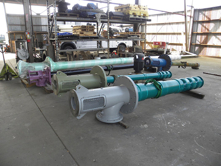 Vertical booster pump undergoing repair in Chico, CA shop